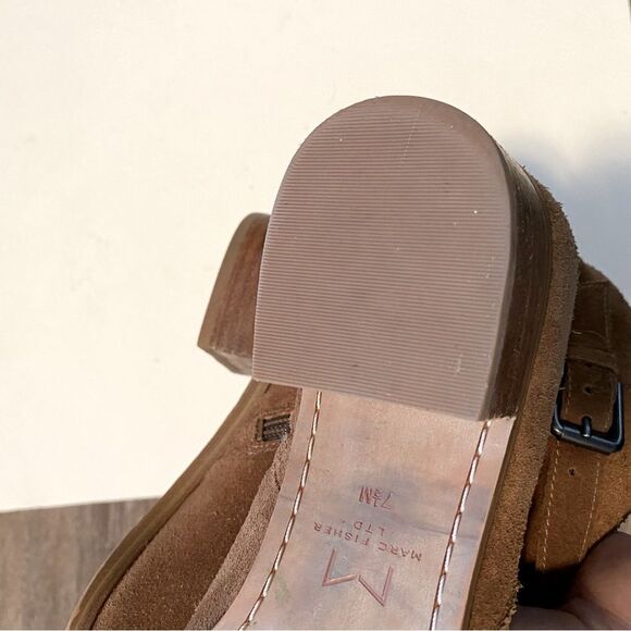 Marc Fisher Yatina Brown camel Leather suede Ankle Booties pointed toe -7.5M - Picture 10 of 13